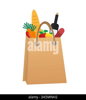 Food package in cartoon style on white background. Food delivery. Vector flat cartoon illustration. Stock Vector