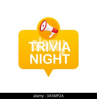 Trivia night megaphone on white background for flyer design. Vector illustration in flat style. Stock Vector