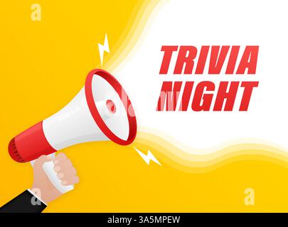 Trivia night megaphone on white background for flyer design. Vector illustration in flat style. Stock Vector