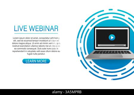 Concept live webinar for web page, banner, presentation, social media, documents. Watch video online. Stock Vector