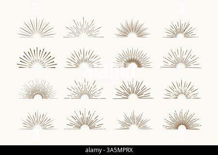 Sunburst frames in retro style on light background. Starburst label. Light banner. Line vector. Vector logo template. Vintage sunburst. Stock Vector