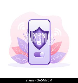 Secure VPN connection concept. Virtual private network connectivity overview. Safety internet technology, data secure. 3d icon with vpn for concept Stock Vector