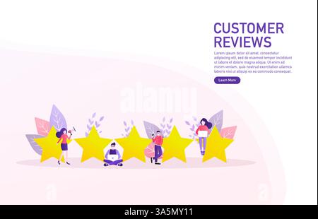 Flat illustration with golden rating people. Rating people in flat style on white background. Vector illustration. Stock Vector