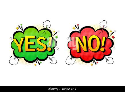 Yes and no sign illustration. Pop style. Cartoon icon on color backdrop. Vector background Stock Vector