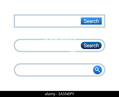 Search bar template. White color with blue elements. Classic and round simple design. Stock Vector