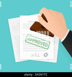 Flat icon with approved stamp hand for paper design. Business concept. Vector illustration. Stock Vector