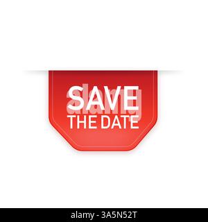 Save the data red ribbon in 3D style on white background. Vector illustration. Stock Vector
