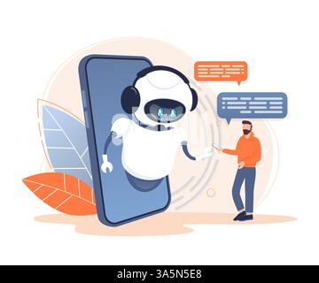 Flat chat bot for web design. Flat isometric vector illustration. Artificial intelligence Stock Vector
