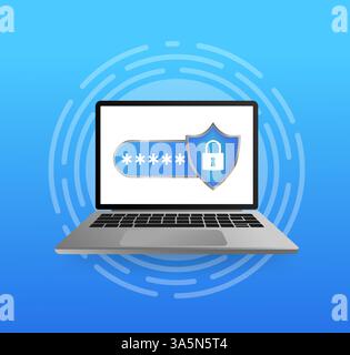 Password secure. Vector illustration, flat. Isometric vector illustration. Data secure. Icon for mobile app design. Stock Vector