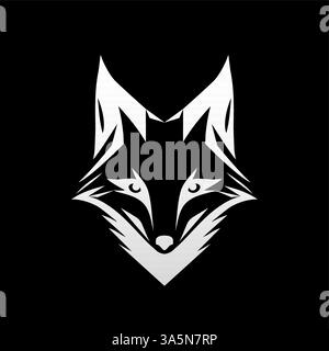 A White Fox Head Symbol on a Black Background is a versatile illustration that can be used as a Badge Label Sign, Symbol, Mascot, or even a Tattoo. Stock Vector
