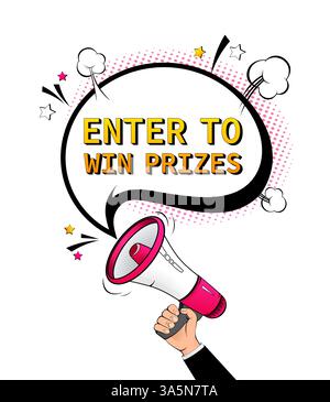 Enter to win prizes. Holiday pop style banner. Vector design banner. Win prize. Vector illustration Stock Vector
