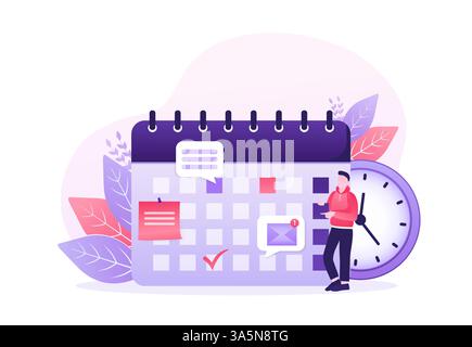 Flat catroon illustration with planning people. Flat vector illustration. Organize agenda. Stock Vector
