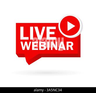 Live webinar, great design for any purposes. Red web banner on white background. Vector graphic illustration. Stock Vector