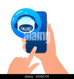 Support bot. Ai assistant. Flat icon with blue support bot on white background Stock Vector