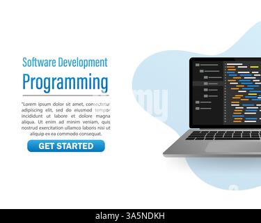 Programming coding, great design for any purposes. Screen computer monitor. Information technology. Digital vector illustration. Stock Vector