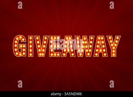 Illustration with giveaway light on dark background. Open gift box. Holiday gift surprise. Vintage template for promo design. Stock Vector