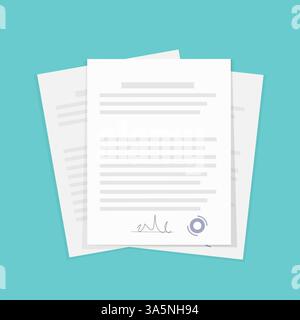 Abstract icon with documents on green background for report design. Vector flat illustration. Business concept. Illustration icon. Stock Vector