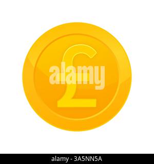 Golden pound coin on gold background. Vector line illustration. Currency Stock Vector