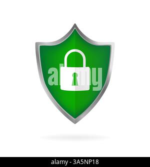 Flat green icon on black backdrop. Shield icon vector. Flat vector. Digital background. Data secure. Stock Vector