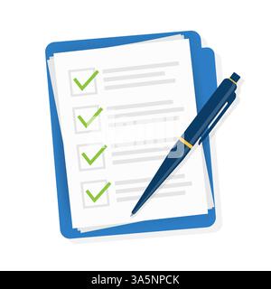 Check list in flat style. Vector stock illustration. Check mark icon. Flat design illustration. Checklist document. Stock Vector