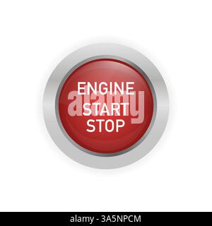 Abstract illustration with red engine start button on white background. Isolated vector icon. Isolated white background. Symbol, sign. Finger touching Stock Vector
