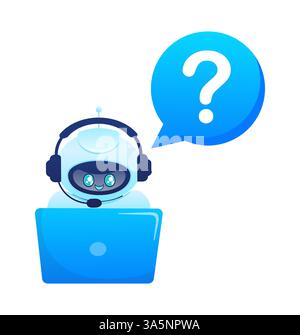 Support bot. Ai assistant. Flat icon with blue support bot on white background Stock Vector