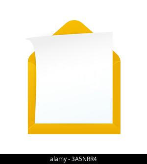 Envelope with paper in realistic style on white background. Vector illustration mock up. Isolated white background. Stock Vector