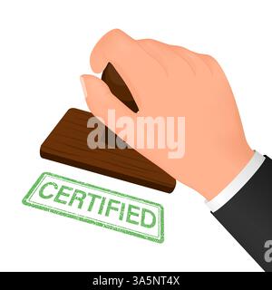 Retro ribbon with green certified stamp. Vector vintage product label template. Vector illustration Stock Vector