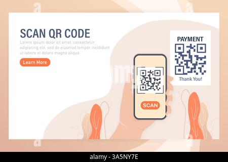 Scan qr code people, great design for any purposes. 3d vector background. Flat design. Vector character illustration. Stock Vector