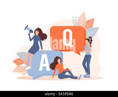 Frequently asked questions page template. Vector web banner. Customer service. Flat isometric vector illustration. Customer support. Abstract Stock Vector