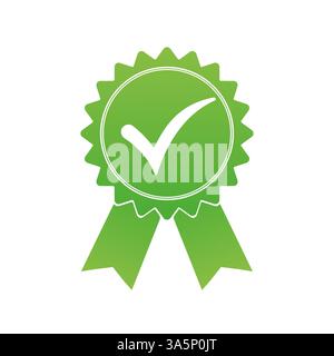 Approved or certified medal green icon isolated on white background. Vector illustration. Stock Vector