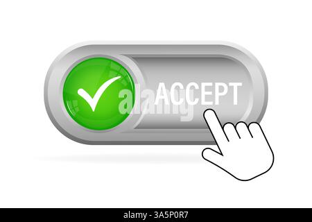 Green accept button. Abstract web template with green accept on white background. Isolated vector illustration. Stock Vector