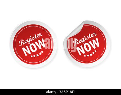 Register now sticker for banner design. Modern promotion template. Sale website banner. Stock Vector