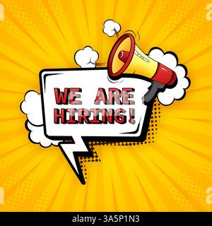We are hiring word. Pixel style illustration. Vector illustration concept for template, design, mobile app, poster, banner, flyer, background Stock Vector