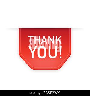 Thank you red ribbon on white background for banner design. Icon for concept design. Business concept. Vector background. Stock Vector