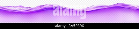 Translucent water wave in purple colors, with seamless horizontal repetition, isolated on transparent background. Transparency only in vector file Stock Vector