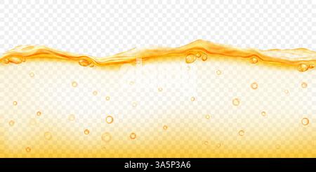 Translucent yellow water wave with air bubbles floating inside, isolated on transparent background. Transparency only in vector file Stock Vector