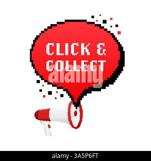 Click and collect megaphone in pixel style. Web banner. Vector illustration Stock Vector