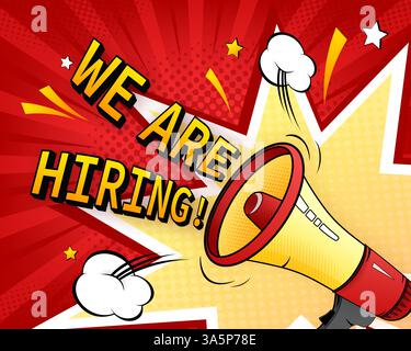We are hiring word. Pixel style illustration. Vector illustration concept for template, design, mobile app, poster, banner, flyer, background Stock Vector