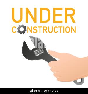 Site is under construction with key and hand for banner design. Under construction concept in flat style. Vector illustration. Stock Vector