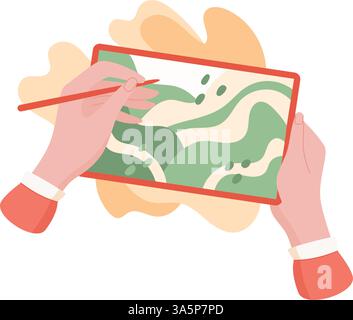 Hands Drawing On Tablet Art Stock Vector