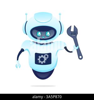 Settings bot in cartoon style. Marketing social media concept. Global social network Stock Vector