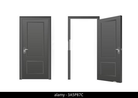 Realistic door for decorative design. Furniture vector illustration set. Office furniture. Realistic 3d sign. Isolated vector illustration. Stock Vector