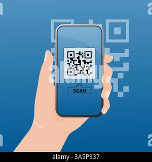 Scanning in flat style on white background. Flat vector infographic. Online payment. Telephone icon. Stock Vector