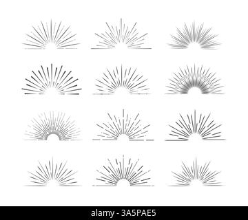 Sunburst frames in retro style on light background. Starburst label. Light banner. Line vector. Vector logo template. Vintage sunburst. Stock Vector
