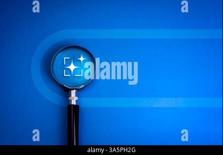 Generative AI concept. Artificial intelligence technology for digital content and automated data transformation. AI Generate icon in magnifying glass Stock Photo