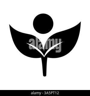 Silhouette of sprout with leaves. Illustration in flat style. Vector hand drawn illustration. Birth of a new life, beginning concept. Spring awakening Stock Vector