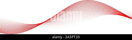 Red dotted wave line pattern. Halftone undulate net background. Abstract flowing particle lattice wallpaper. Vector curved dash gradient element for poser, banner, presentation, booklet, brochure Stock Vector