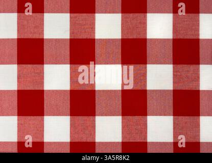 Red white picnic table cloth seamless background texture. Gingham pattern or vichy check, a common plaid square pattern often used for picnic theme. C Stock Photo