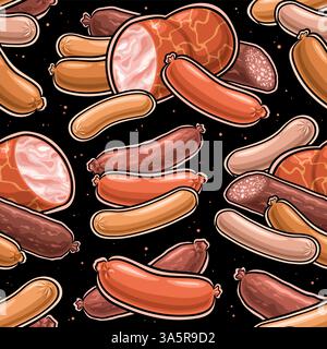 Vector Sausage Seamless Pattern, decorative background with collection of raw flying sausage composition for wrapping paper, square placard with group Stock Vector
